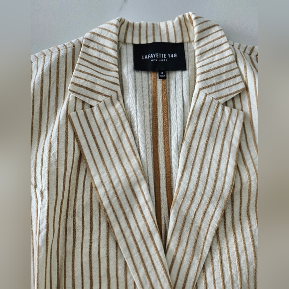 Lafayette 148 New York Carmel Striped Cotton Blazer Jacket Size 8 - Picture 4 of 14